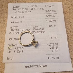 1 carat princess cut diamond engagement ring,  Size 7